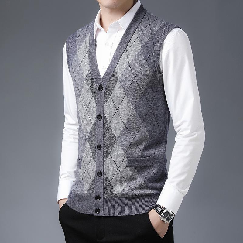 Men S Sleeveless V Neck Knit Cardigan Vest Casual Wear M
