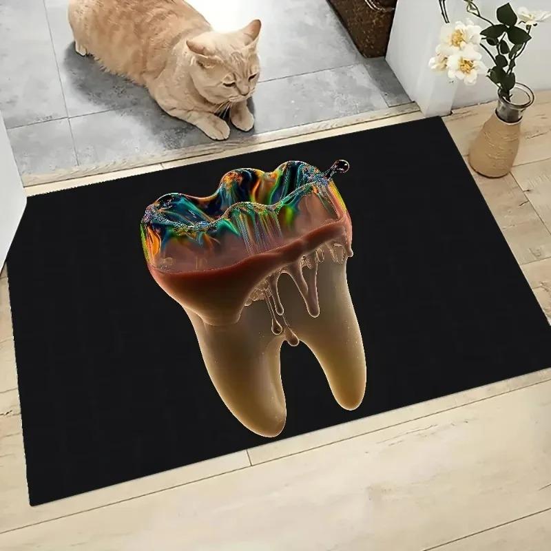 Dentist Tooth X-Ray Graphic Printed Flannel Doormat Dental Instruments Non-Slip Bathroom Kitchen Entrance Carpet Floor Decor
