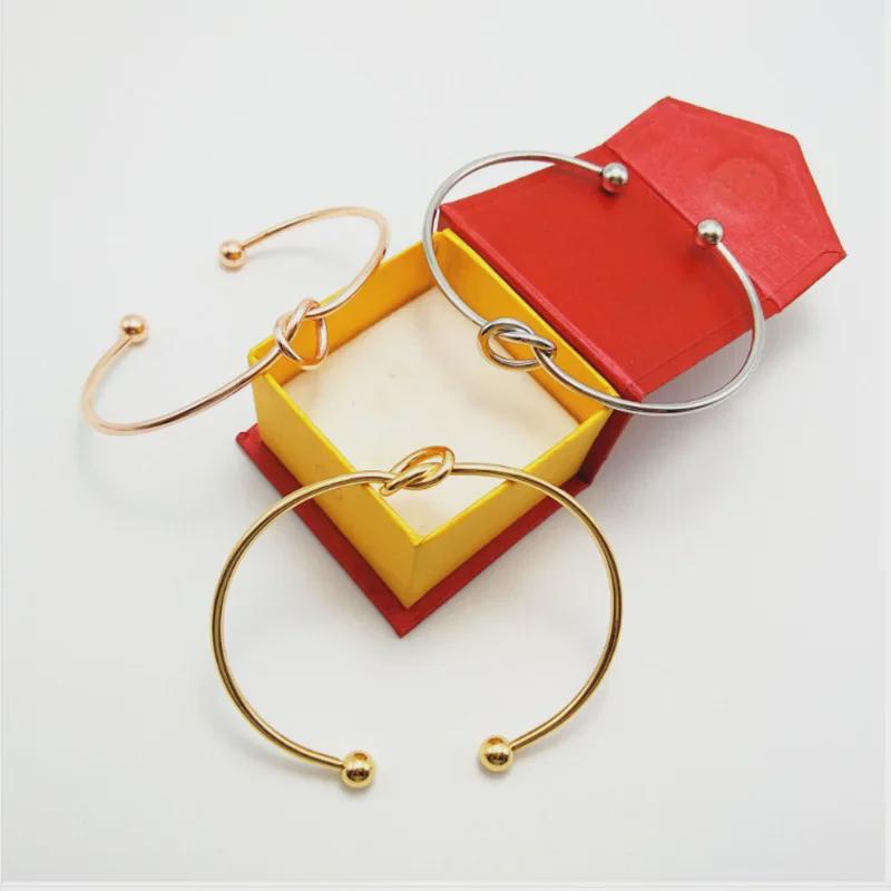 Rose Gold Heart Knot Bangle - Versatile European & American Open Bracelet for Women