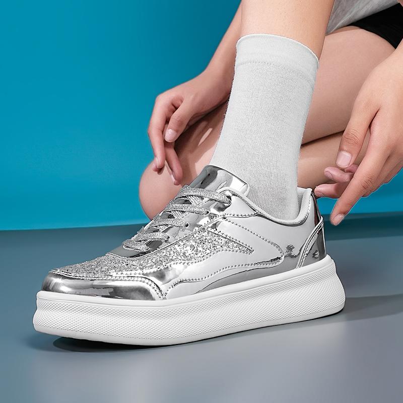 Goldene Luxus-Designerschuhe für Herren Mode Lässig Glänzend Herren Skateboard-Sneaker Plateau Glitzer Stilvolle Damen Sportschuhe