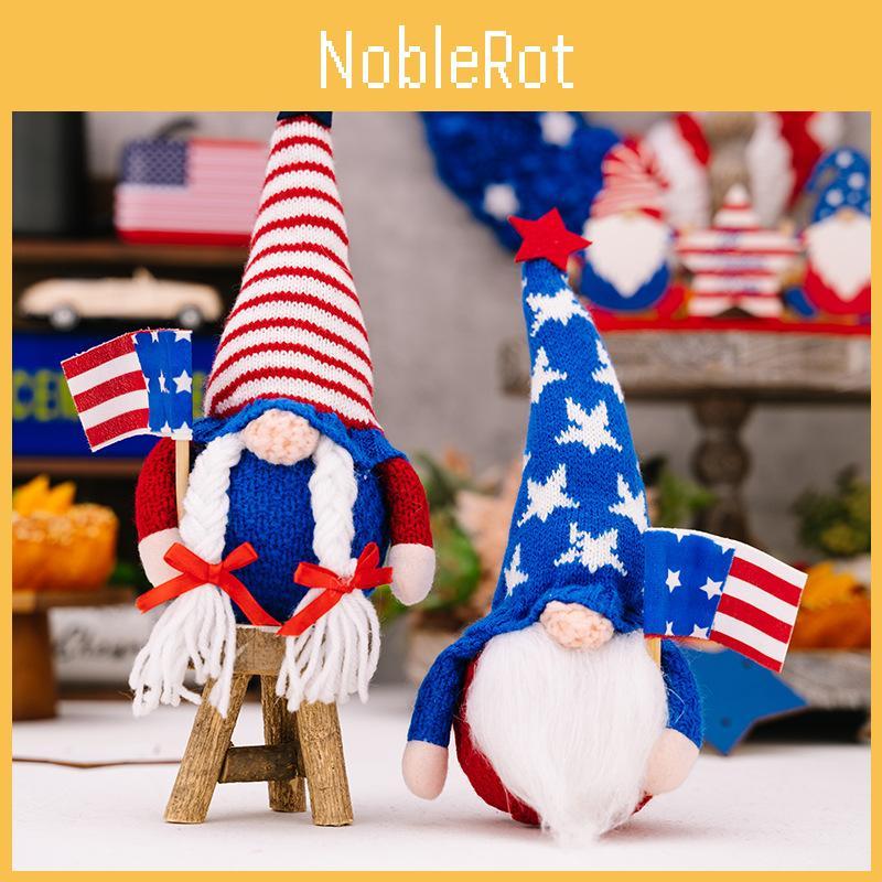 Charming Independence Day Light-up Figurine With American Flag Knit Hat Decor