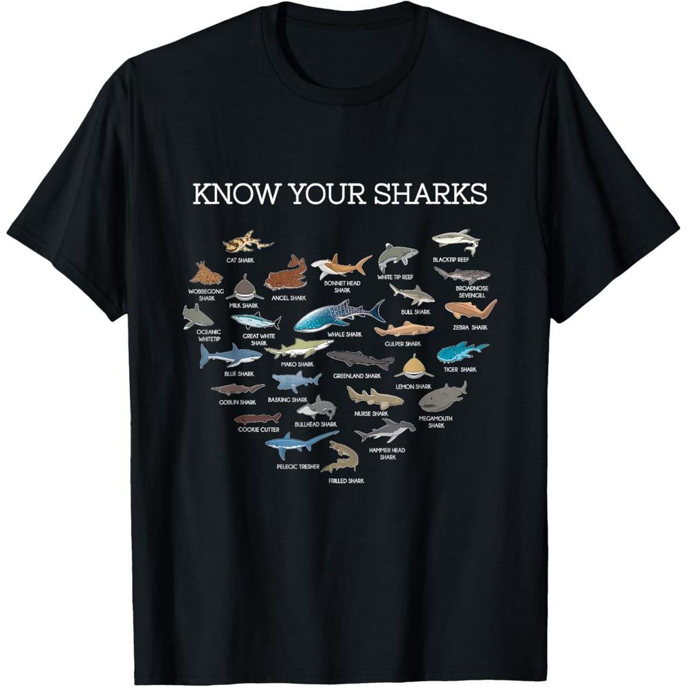 Shark Faces Types Of Sharks Gift Marine Biology Ocean Shark T-Shirt M чёрный