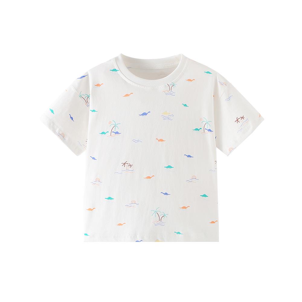 2026 Spring/Summer Boys  Cartoon Dinosaur Print Short Sleeve T-shirt 8 Years (140 cm)