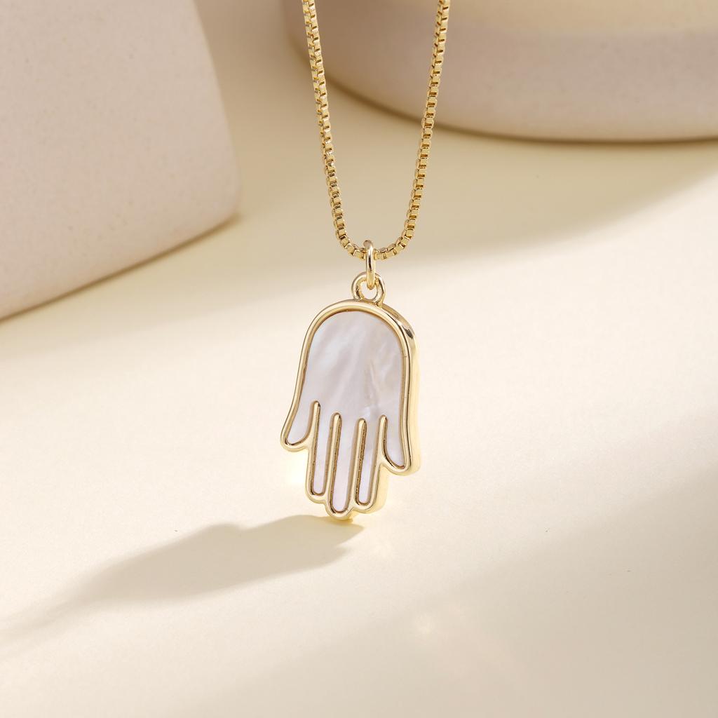 Nidin Fashion Necklace Hamsa Hand Pendant Enamel Turkish Evil Eye Lucky Amulet Palm Clavicle Chain Jewelry Gift For Women Men