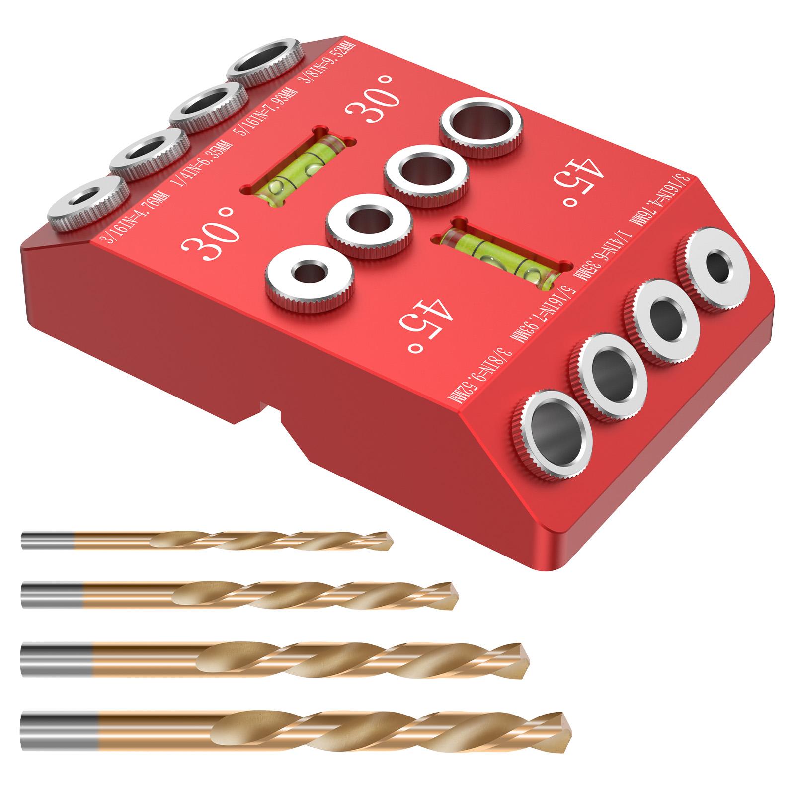 

Drilling locator aluminum alloy multi angle drill guide tool for woodworking vertical drilling guide with 4 drill bits красный
