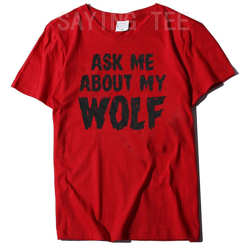 Ask Me About My Wolf Flip T- Shirt Cool Funny Saying Novelty Graphic Tee Tops Men's Fashion Animal Print Outfits Husbands Gifts