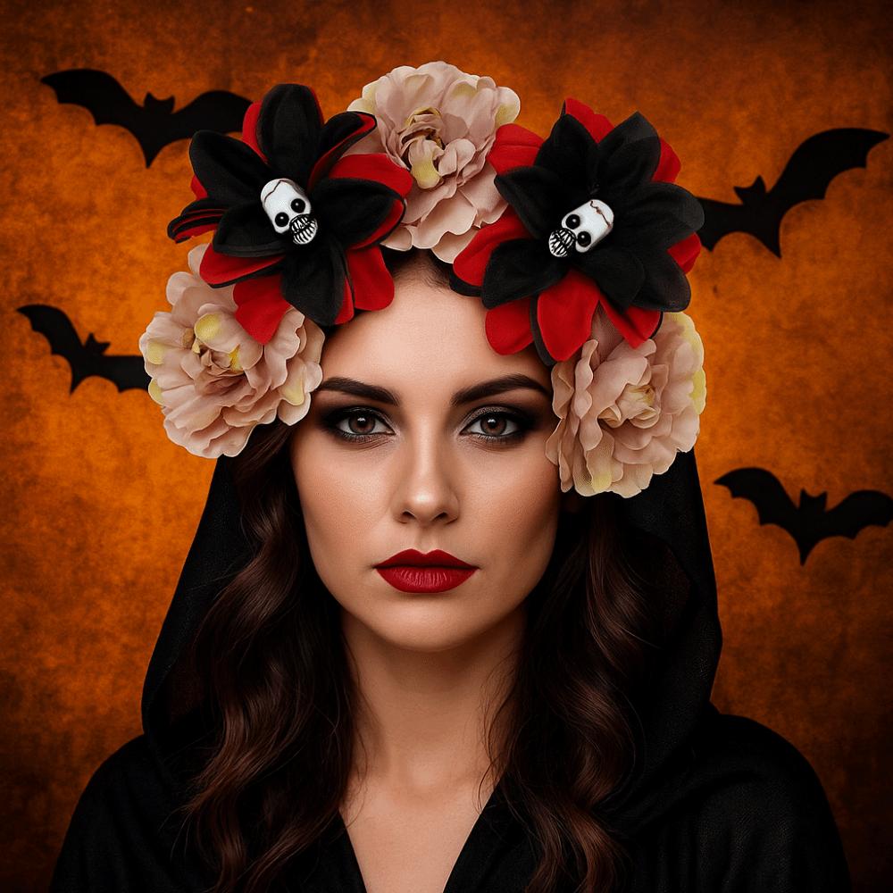 Halloweenská dekorace Lebka Čelenka Přehnaná Gotická Květinová Čelenka Fotografické rekvizity