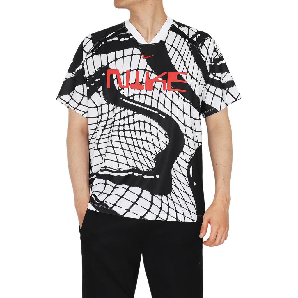 Nike Dri-Fit Allover Print Quick-Drying Short Sleeve Soccer Jersey Men Tops White FB6408-100