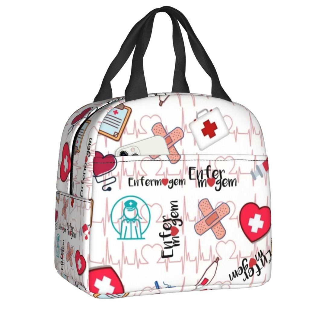 Custom Doctor Nurse Medical Medicine Insulated Lunch Tote Bag for Women Portable Thermal Cooler Food Lunch Box School