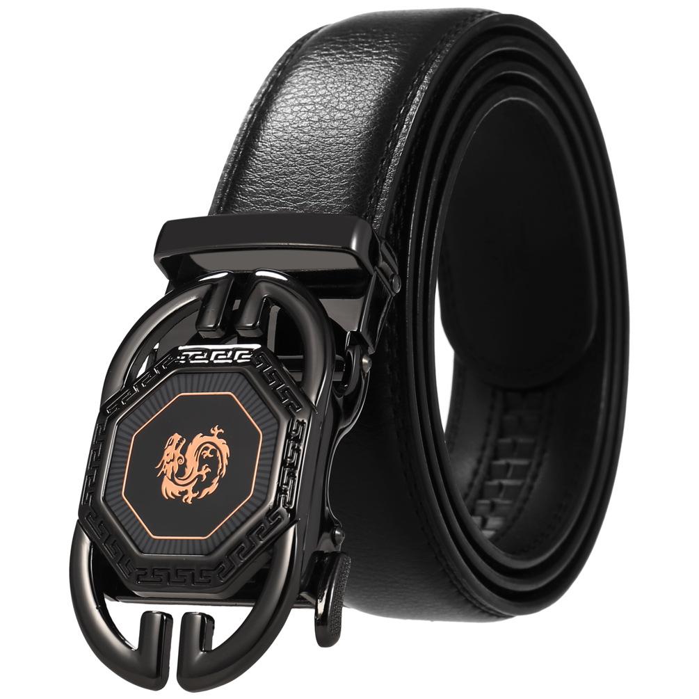 1Pcs Casual Men'S Belt Two-Layer Cowhide, Personalized Trend Automatic Buckle Belt Cowhide Belt Ly36-33538-1