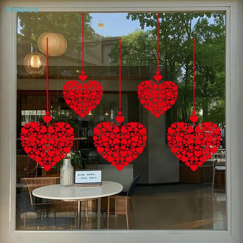 Red Heart Window Hanging Decorations - Valentine'S Dayparty Window Clings For Storefront Home  Events
