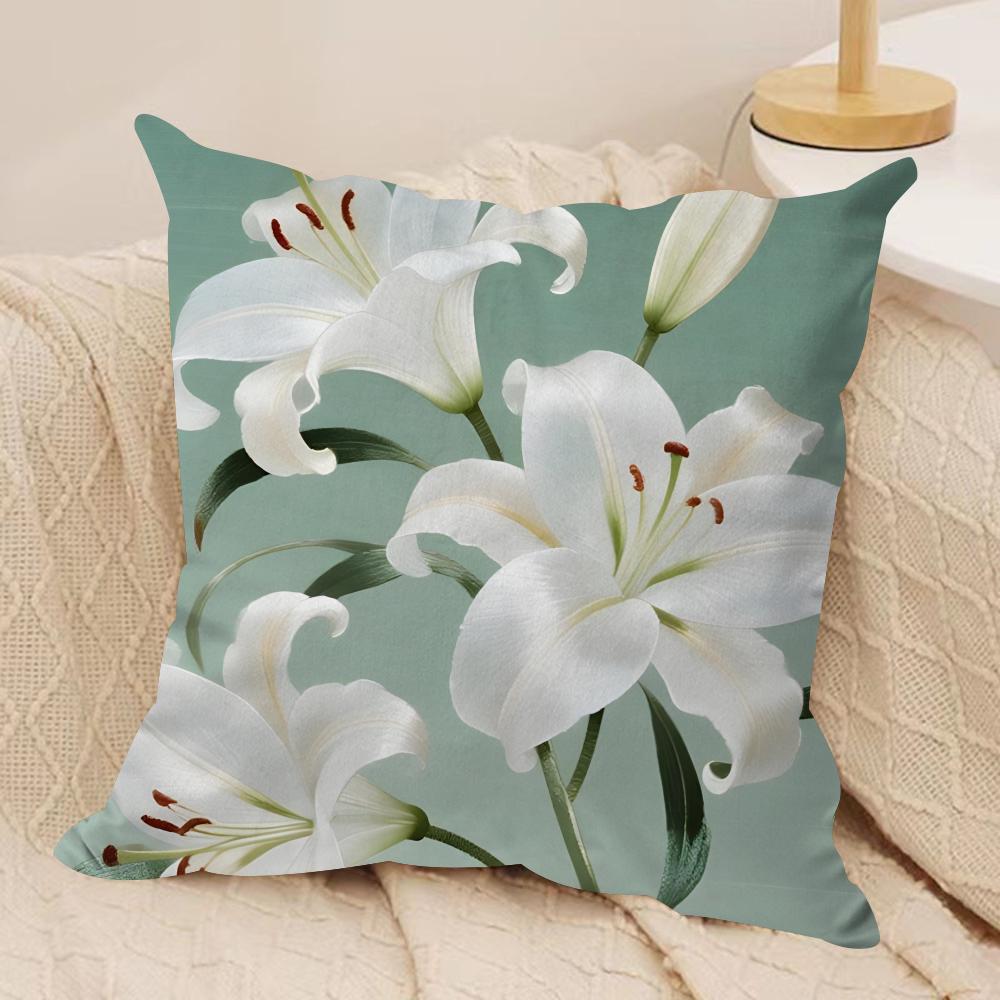 Classic Lily Cushion Cover Short Plush Doublesided Print Square Throw Pillow Covers Sofa Home Cushion Decor