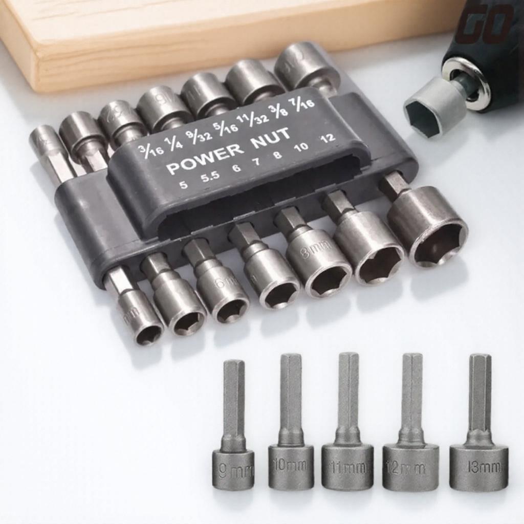 9/14Pcs Hex Socket Nut Driver Set Screwdriver Bits Tool Set 5mm to 12mm Socket Wrench for Mechanics and DIY