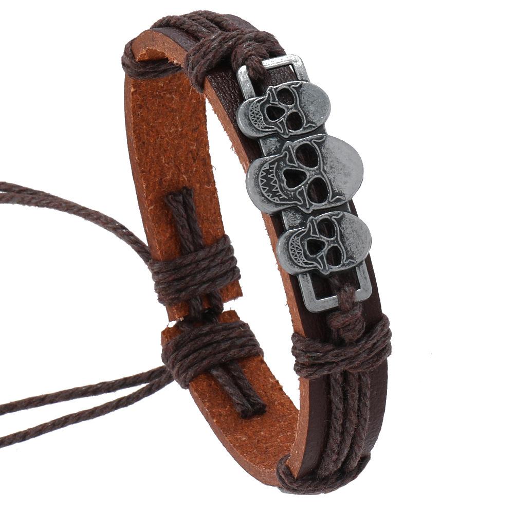 Punk Pirate Style Skull Bangles Men Personality Retro Leather Bracelet Hand-woven Jewelry Halloween Gifts Wholesale
