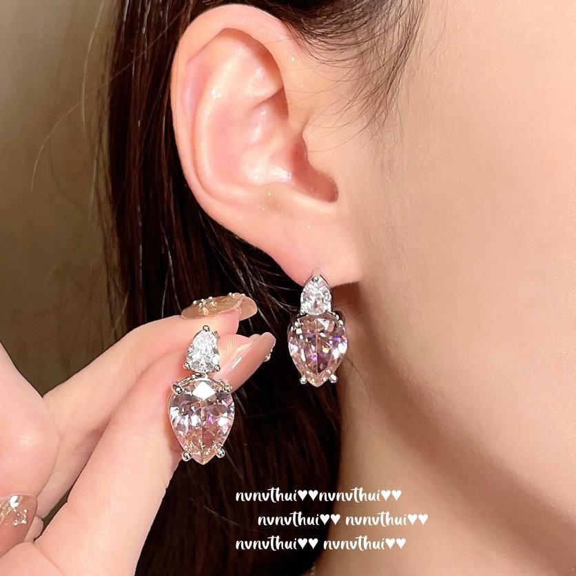 Papalacha Water Drop Pearl Gemstone Necklace, Rich Daughter Gold, Plated With 18K Gold, Barbie Pink Teardrop Zircon Earrings.