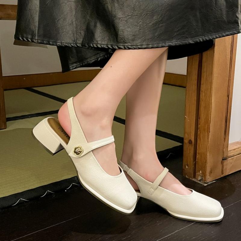 2024 Summer Elegant Ladies Sandals Fashion Hollow Medium Heels Women Shallow Party Shoes Square Toe Casual Shoes Slim Design New