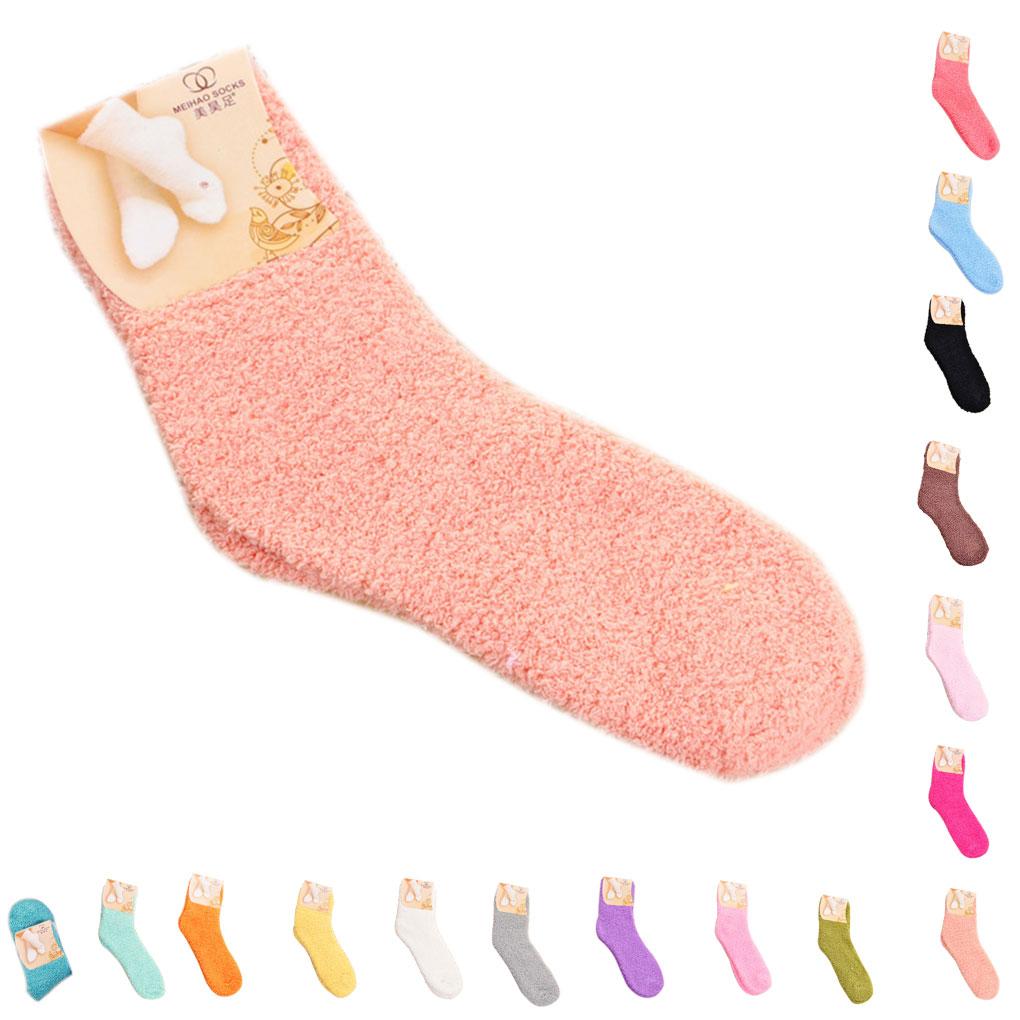 1 Pair Comfortable Home Women Multi-color Mid Pair Comfortable Calf High Socks Coral Fleece Floor Antiskid Casual Socks