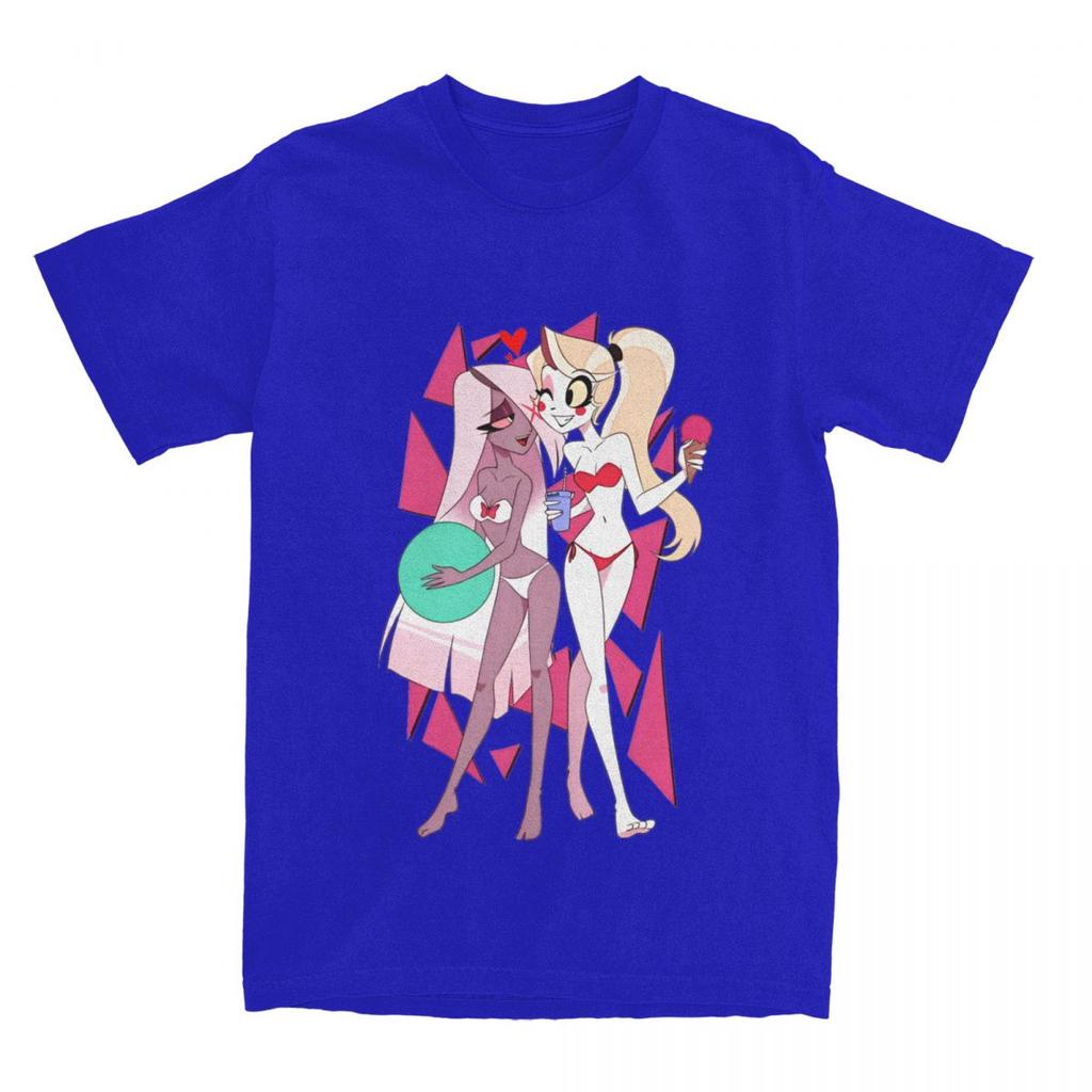 Streetwear T Shirt Charlie And Vaggie Bikini Cotton T Shirts Hazbins Hotels Hipster Tee Shirt for Men's Beach Short Sleeve Tees