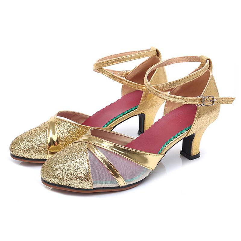 Gold Silver Ladies Ballroom Dancing Shoes Middle Heel Modern Latin Dance Shoes Party Wedding Shoes 5.5cm