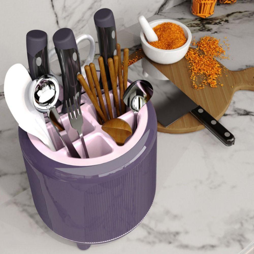 Divided Rotating Utensil Holder Plastic Cutter Storage Rack Chopstick Storage Box  Countertop