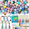 221Pieces Loose Silicone Beads Set Geometric Silicone Beads with 5m Rope for Jewellery Making Necklace Bracelet Crafts