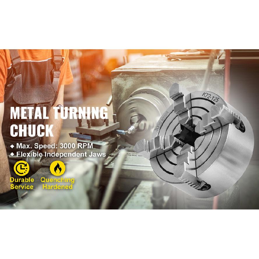 SucceBuy K72-125 Lathe Chuck 5 Inch 4-Jaw Independent Reversible Jaw Metal Lathe Chuck Turning Machine Accessories Lathes Use Tire Chucks 1