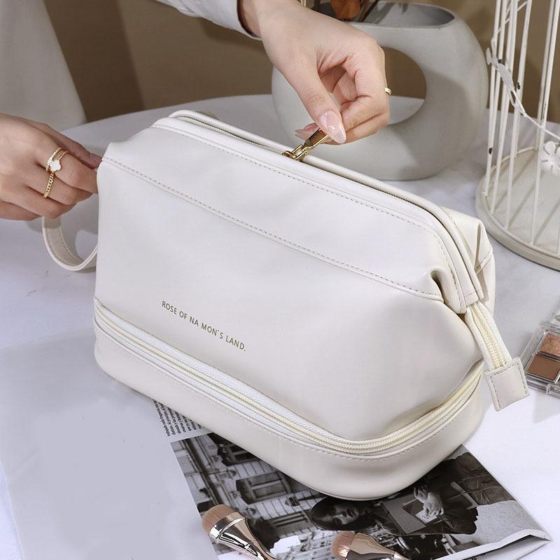 1pc PU Leather Cosmetics Storage Bag, Travel Makeup Bag Toiletry Storage Pouch