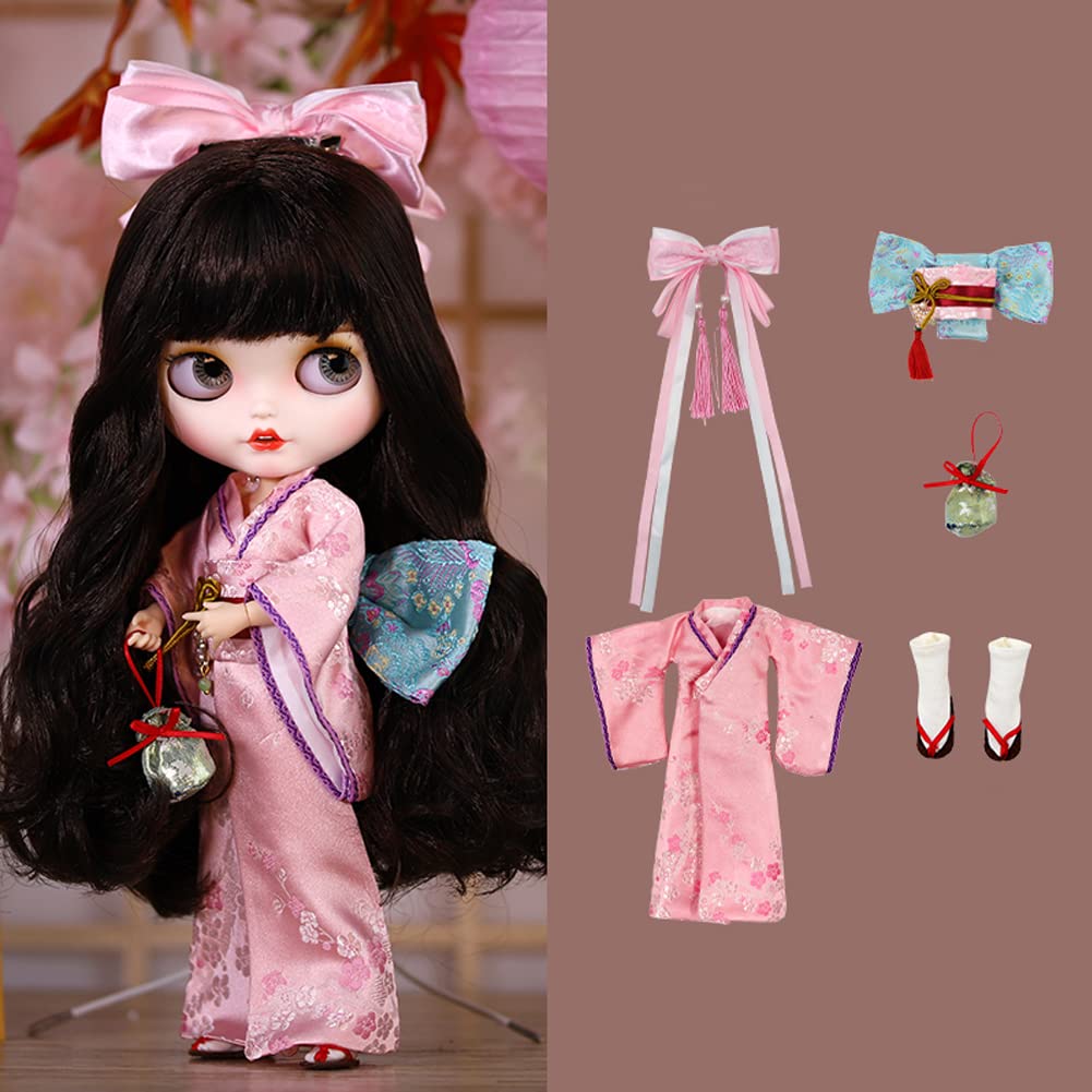 Rakulifey Blythe Japanese with Hair Neo Blythe Outfit Obitsu 24 Compatible Clothes, Clothes, Accessories, Set, Outfit, Pink,