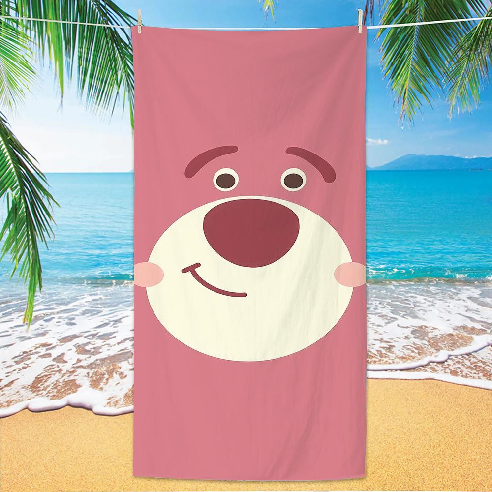 Cute Strawberry Bear Beach Towel Microfiber Printed Children'S Trumpet Cartoon Bear Beach Towel