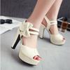 Women Sweet Bow High Heels Shoes Women High Heel Sandals Platform Pumps Ladies Dress Wedding Party Shoes Sandals Big Size 31-46