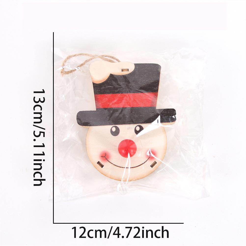 3PCS Christmas Wooden Pendant with LED Light Santa Elk Snowman Pattern Luminous Pendant Christmas Tree Decoration