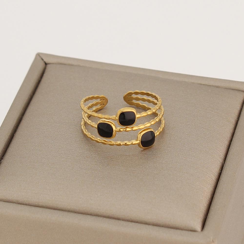 Women's Gold Geometric Stainless Steel Open Ring - French Retro Luxury Style