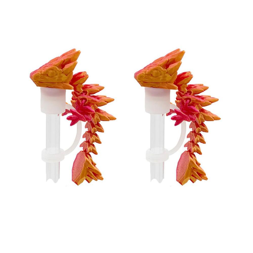 2Pcs Laser Gradient Color Dragon Straw Cover Silicone Straw Plug Straw Topper  Boys Gift