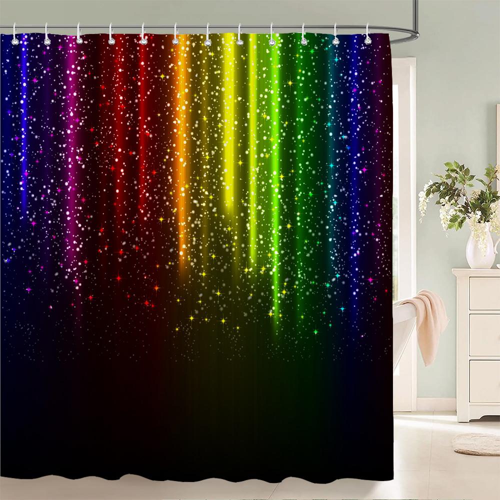 Fantasy Romantischer Stil Duschvorhang, Badezimmer Dekor Wasserdichtes Gewebe Sternenlicht Funkelndes Muster Duschvorhang Mit Haken