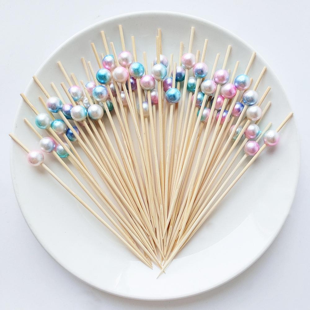 

100 шт. свадебные жемчужные одноразовые бамбуковые шампуры фруктовые коктейльные палочки еда шведский стол выбор закусок вилки свадебные принадлежности день рождения 100pcs
