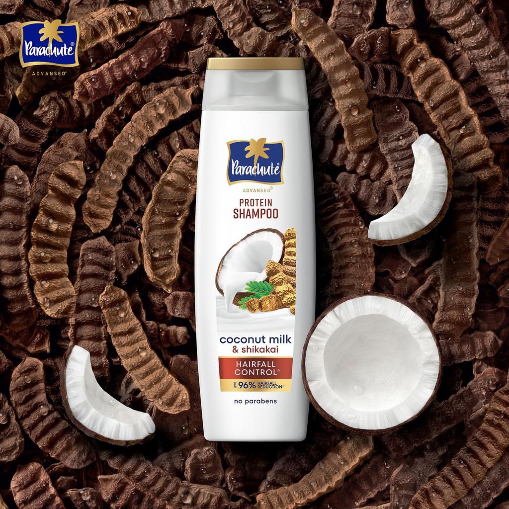 Parachute Advansed Protein Shampoo with Coconut Milk & Shikakai | Up to 96% Hair Fall Reduction & up to 23X Hair Fall Control | Protein Lock Techno