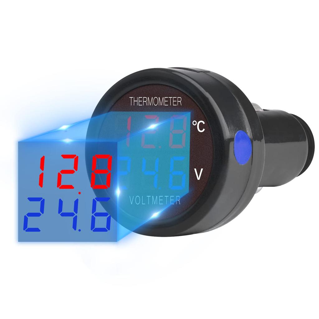 DiyStudio Digital Voltmeter Thermometer LED 2in1 Car 12V/24V Car Battery