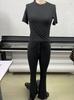 2025 European & American Women's Spring/Summer Solid Color Round Neck Set - Short Sleeve Top & Long Pants