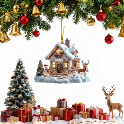 Yousheng 5Pcs/Set Christmas Ornament 2D Acrylic Igloo Design Pendant Living Room Bedroom Garden Festive Atmosphere Ornament