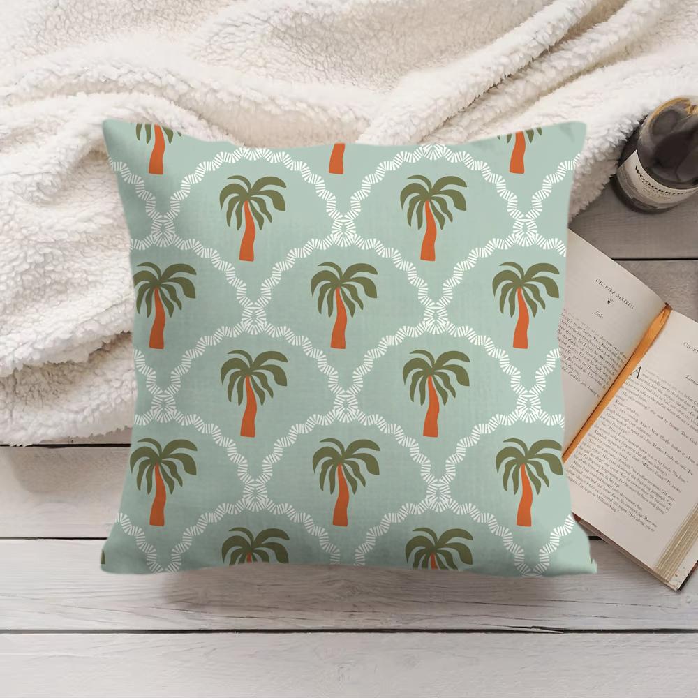 Palm Tree Pattern Cushion Cover Soft Short Plush Pillow Cover Smooth Cozy Texture Aesthetic Cushion Case Home Decor