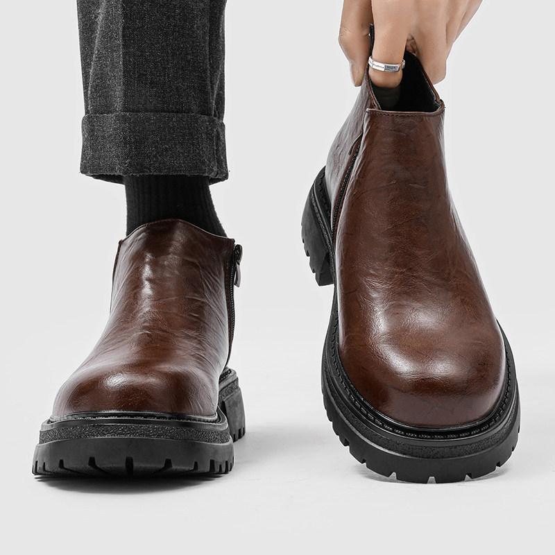 Chelsea Boots Winter British Style Platform Heightening Short Boots High Top Business Leather Shoes Smoke Boots Medium Top Martin Boots