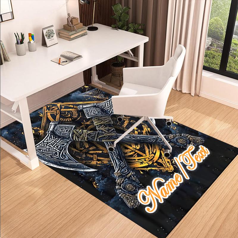 1PC Custom Name Axes Shield Theme Floor Mat Ideal for Living Room, Game Rooms, Office, Bedroom,Floor Mat Playful Design