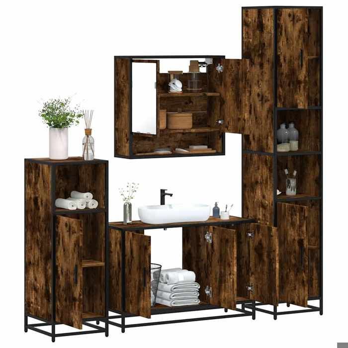VidaXL Bathroom Furniture Set 4 Pcs Smoked Oak Engineered Wood, Bathroom Cabinet, Storage Cabinet of 3301222