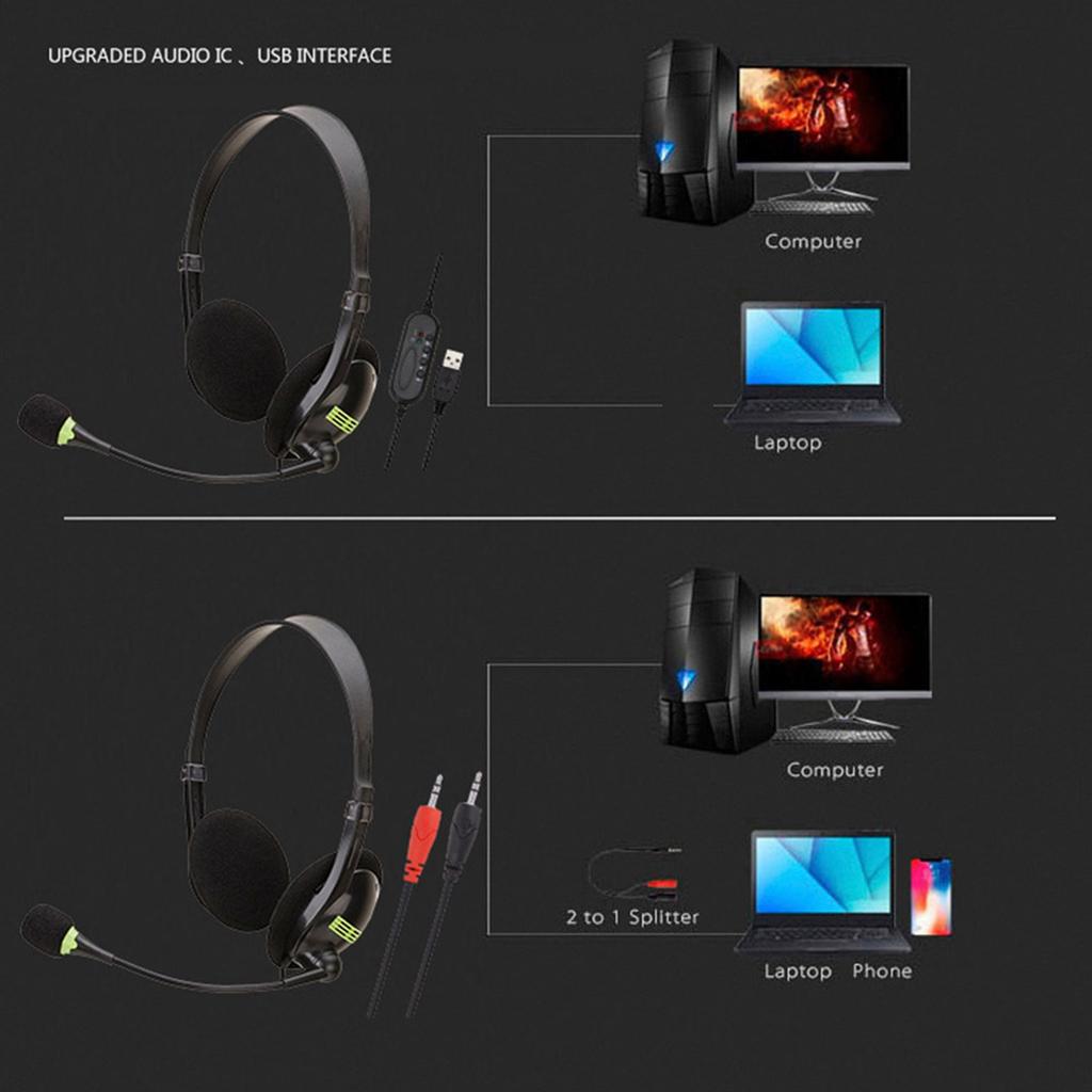 Gaming Headset Over Ear Head Mounted Wired Headphones with Mic 30mm Driver Adjustable Headband for Laptop Computer PC