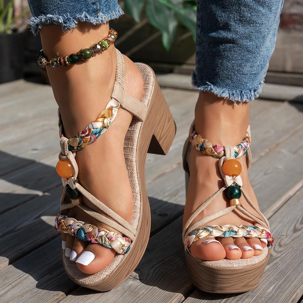 Platform Wedge Sandals Lightweight Summer Strap Casual Rope Sole Bohemian Women'S Tan Sandals Size 11 Wide Women'S Sandals