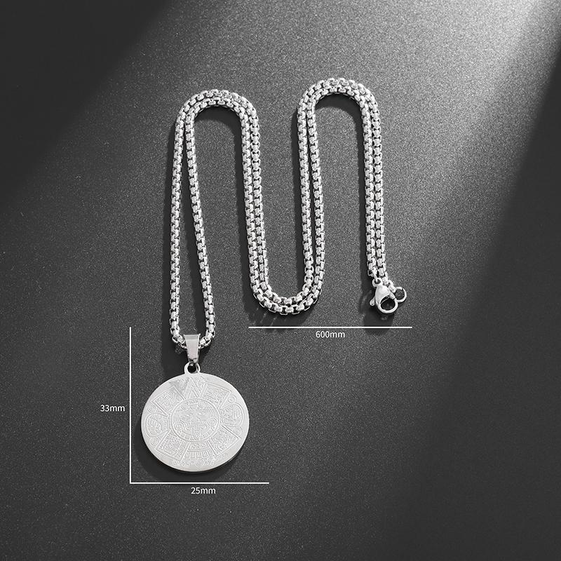 Retro aztécký mayský kalendář přívěsek božský zvířecí náhrdelník pánský nerezová ocel amulet kulatá mince šperk
