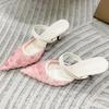 Flower Design Brand High Heel Pumps Women Sexy Pointed Toe Mesh Breathable Slippers Elegant Party Backless Dress Shoe Mule Shoes