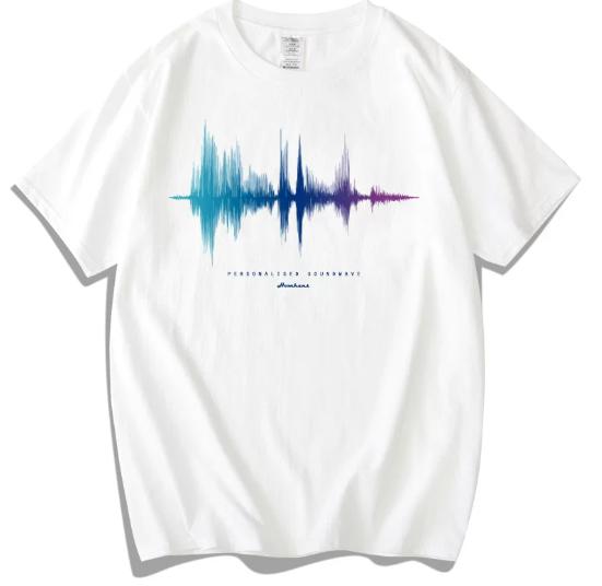 Original artistic style audio wave pattern printed short-sleeved men's or women's pure cotton summer T-shirt
