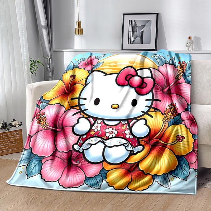 1pc Hello Kitty in Tropical Paradise Blanket Soft Warm Throw Blankets for Home Decor Gift, Living Room, Travel, Camping, Car Blankets, Beach, Office N