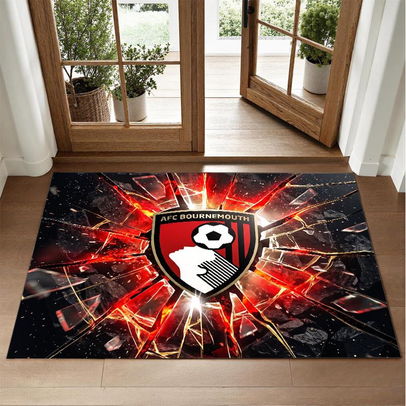 Bournemouth Football Design Crystal Velvet Rug Soft Decorative Mat for Bedroom Entrance